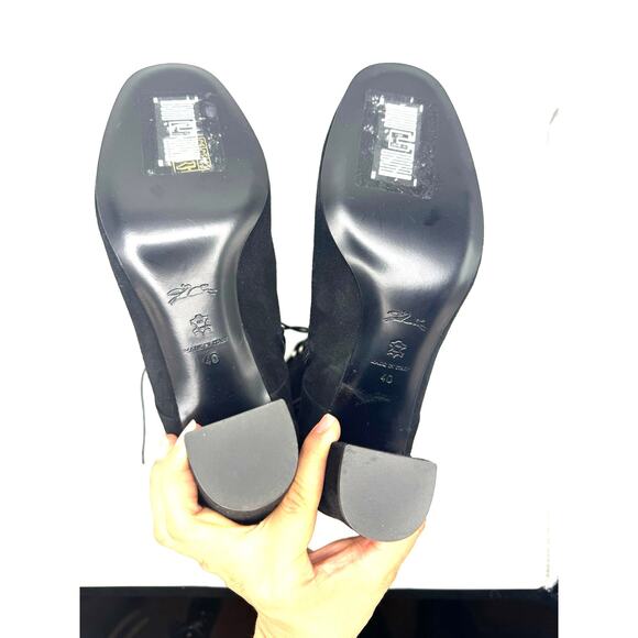 LONGCHAMP BLACK BLOCK HEEL LEATHER LACE-UP BOOT size FR 40/ US 9 - Picture 6 of 13